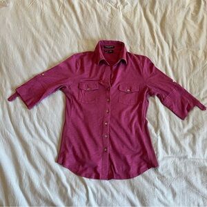 Sandra Ingrish Petites Cotton Button-Down Shirt – Cranberry – Medium Petite